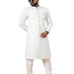 Alluring White Thread Embroidered Sherwani | Father Son Combo | Perfect Groom Wear Achkan